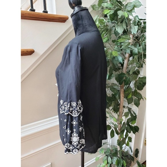 A.n.a Womens Black Solid Long Sleeve Round Neck Drawstring Blouse Top Size XS - Picture 6 of 13